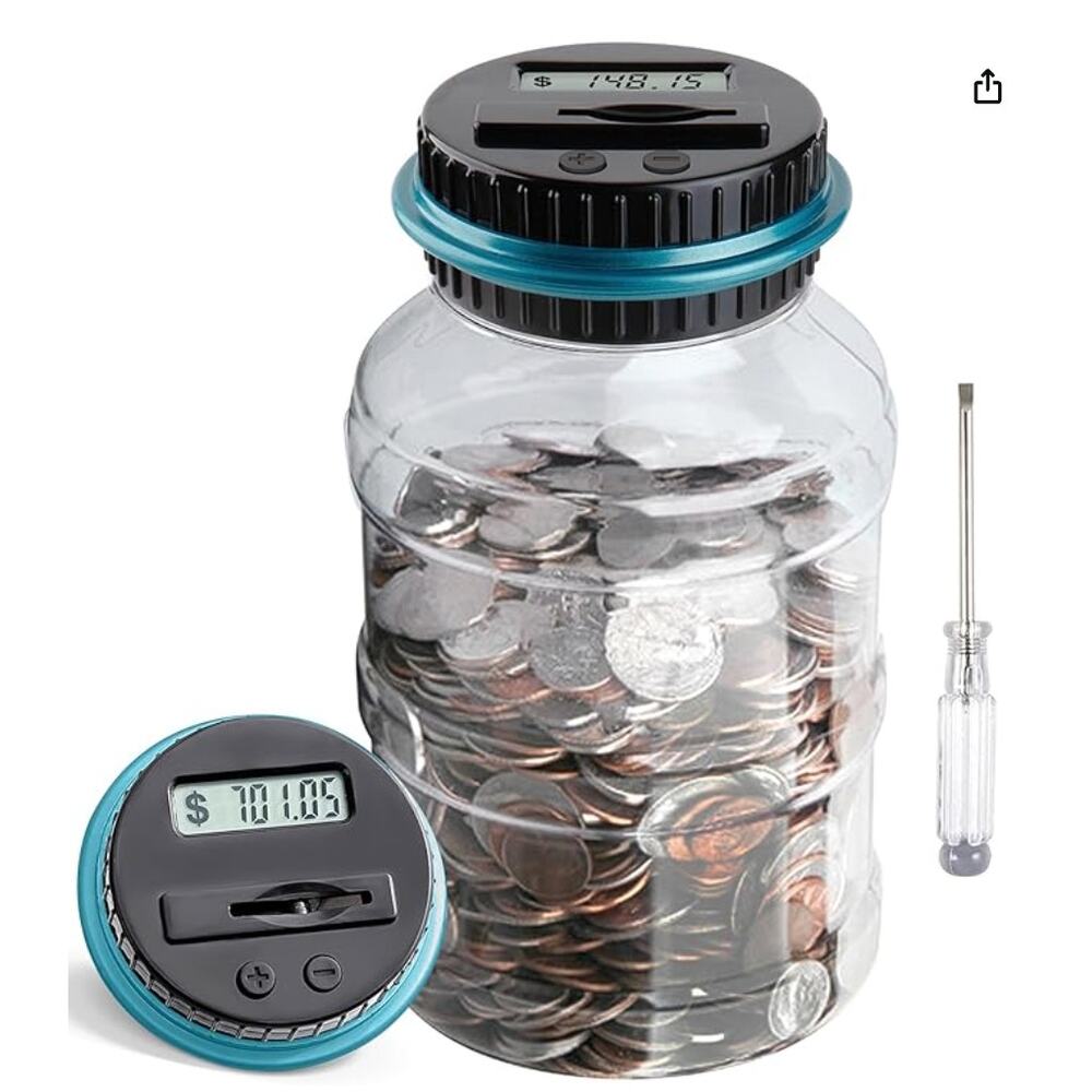 Large Piggy Bank with LCD Counter, Designed for All US Coins (Blue)